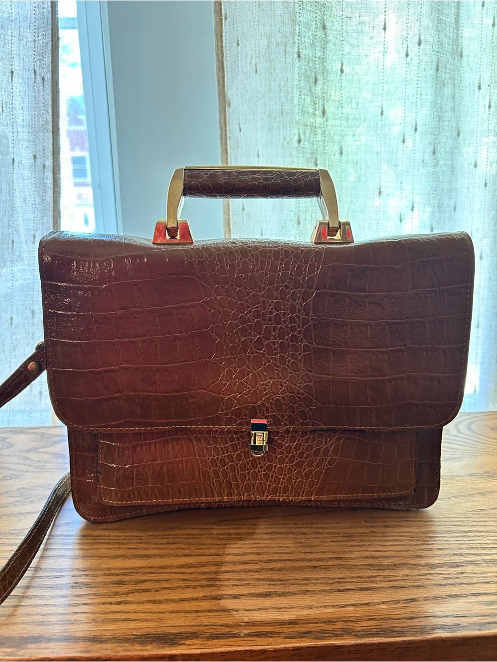 Vintage 70s/80s Croc Embossed Leather Satchel Briefcase | Made in Korea